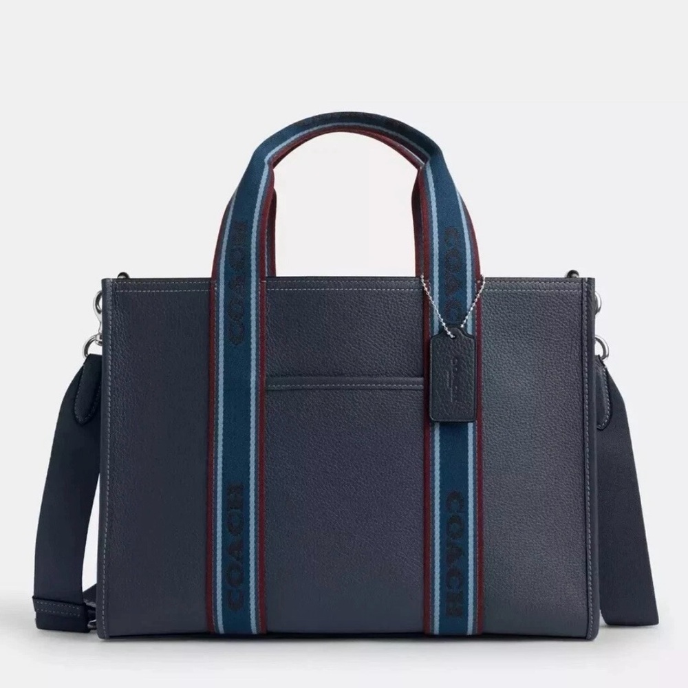 Coach Navy Blue Satchel with Striped Handles